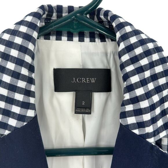 J.Crew Gingham blue white Blazer nautical preppy casual vacation office size 2 - Picture 5 of 11